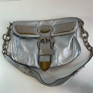 Gucci Metallic Silver Leather Romy Shoulder bag w/COA